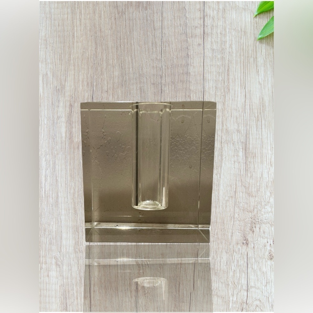 Heavy Clear Crystal Glass Geometric Bud Vase.